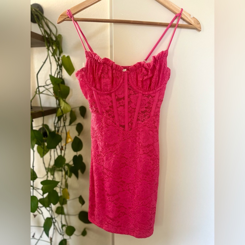 hello Molly pink lace mini dress